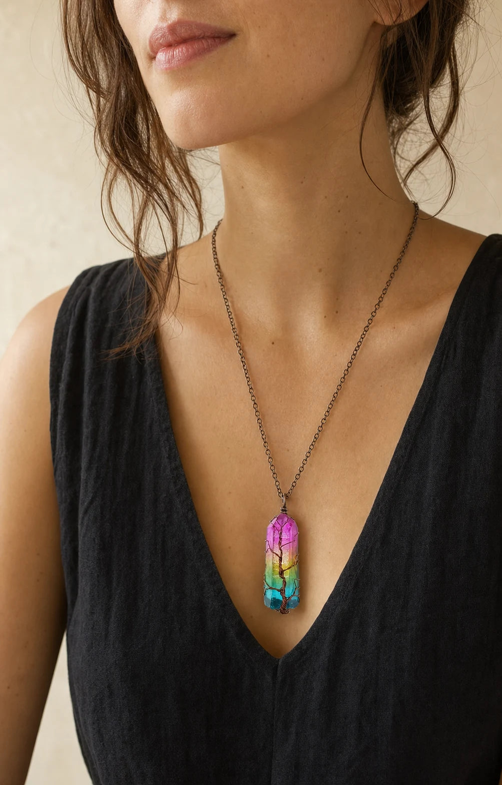Prism Tree Necklace styled for an everyday portrait