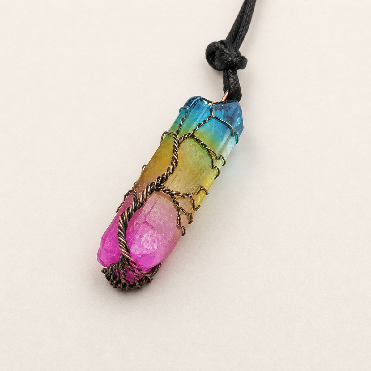 Three-color crystal tree necklace with 100 cm rope