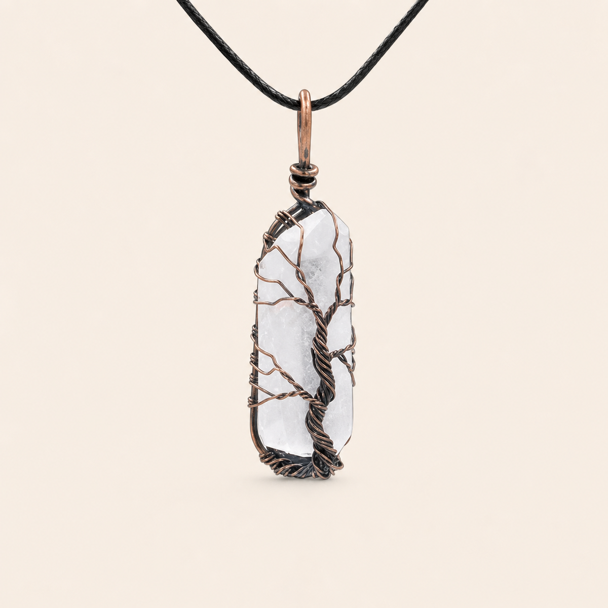 Clear crystal tree necklace with bronze finish and 100 cm rope