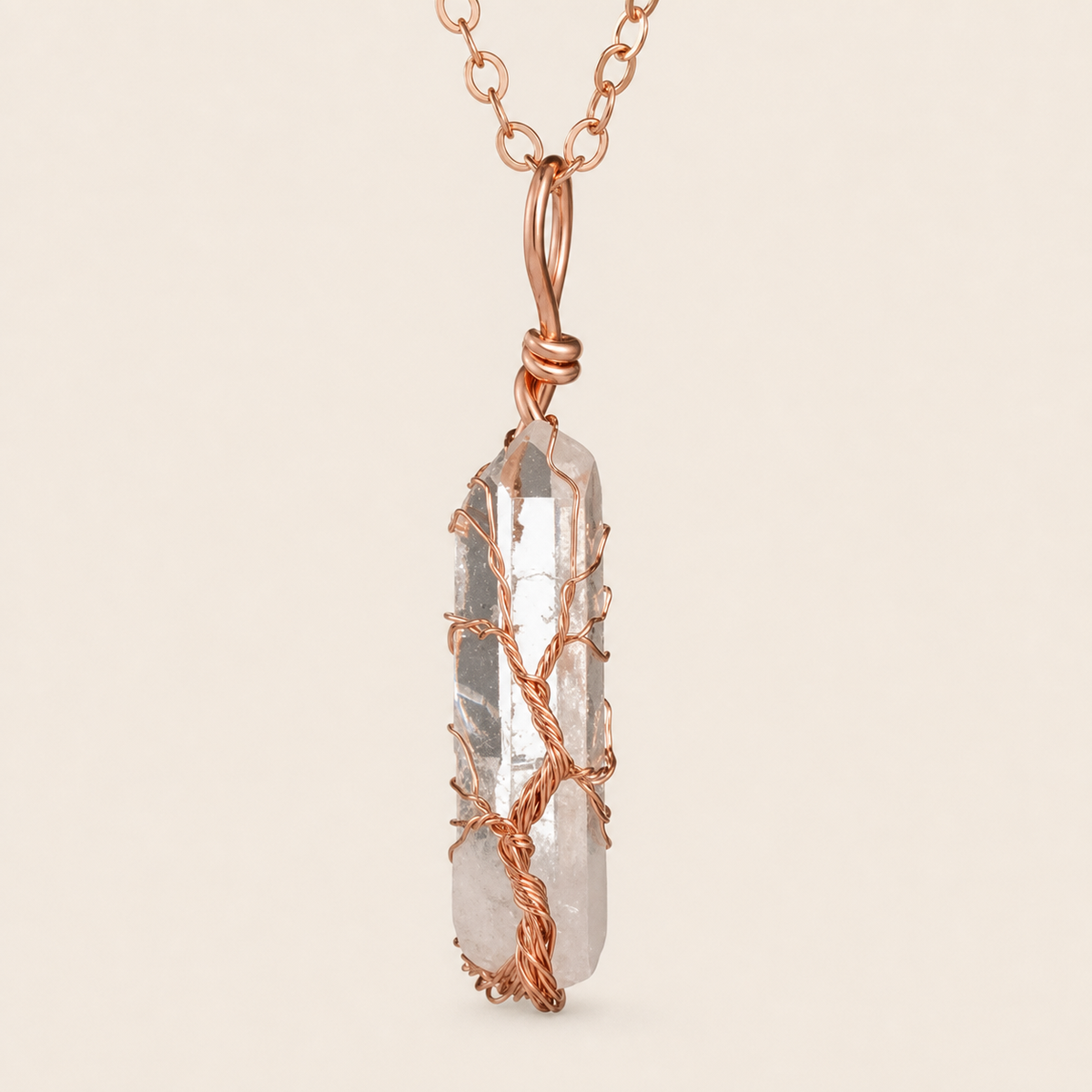 Clear crystal tree necklace with rose-gold finish and 43 cm chain