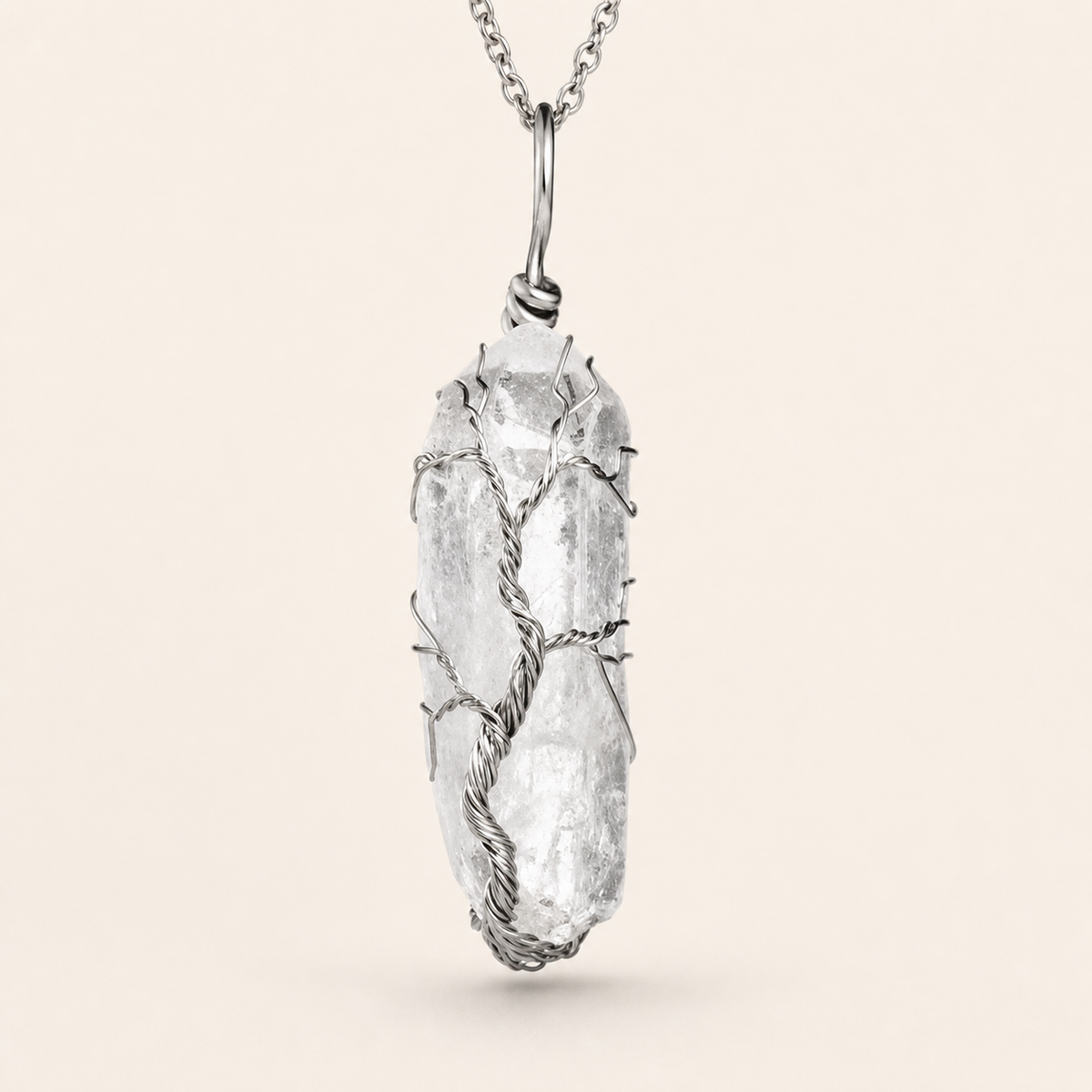 Clear crystal tree necklace with silver finish