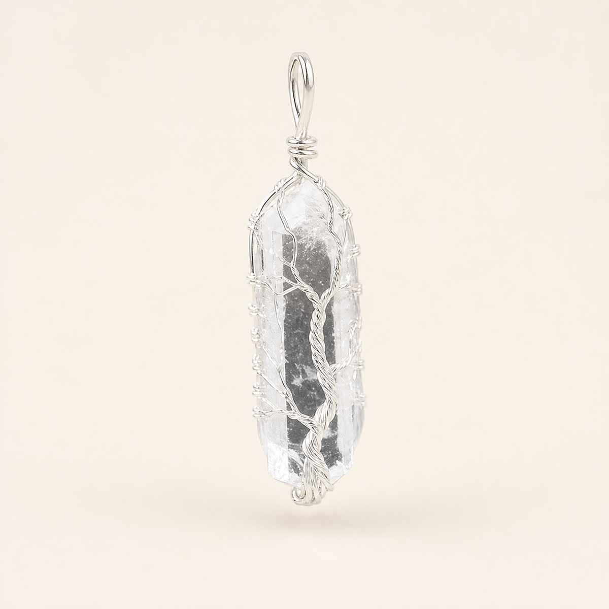 Clear crystal tree pendant with silver finish